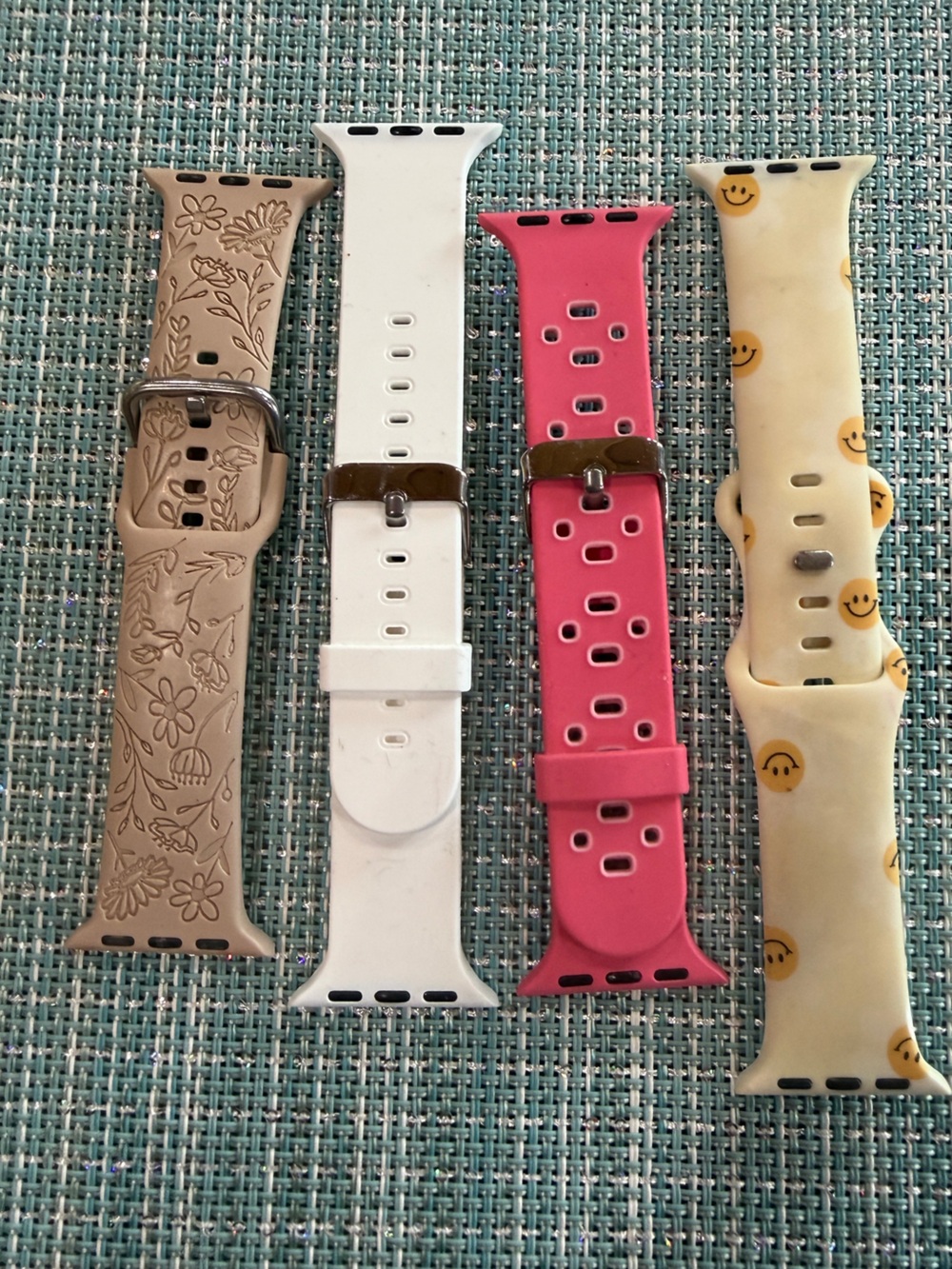 Silicone Watch Bands Pack - Beige, White, Pink, Smiley Cream